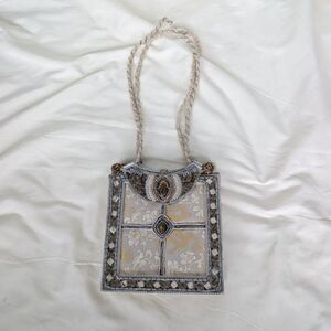 Embellished Intricate Mixed Media Beaded Satin Cloth Clasp Shoulder Bag